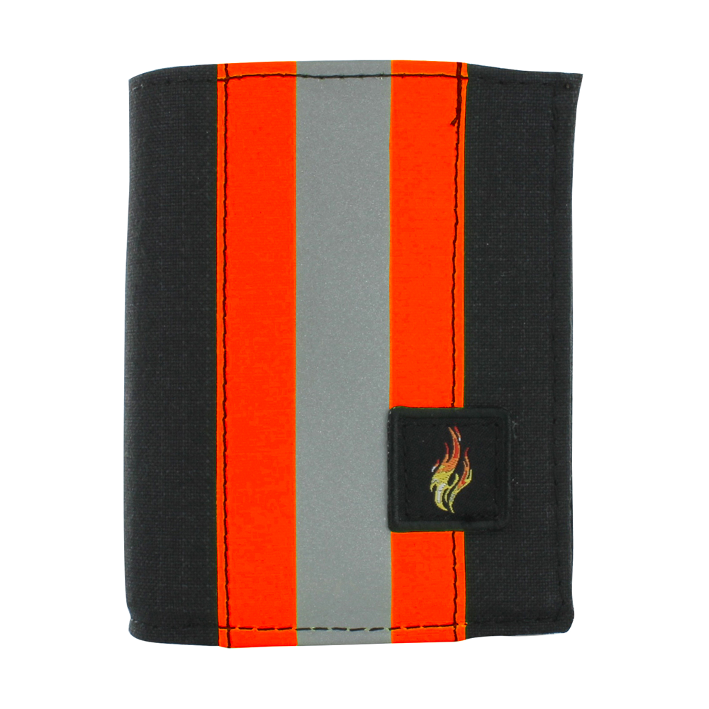 TheFireStore Exclusive Bunker Gear Bi-Fold Dress Wallet with 6 Credit Card Slots, Flip ID Window, Black PBI and Orange Triple Trim